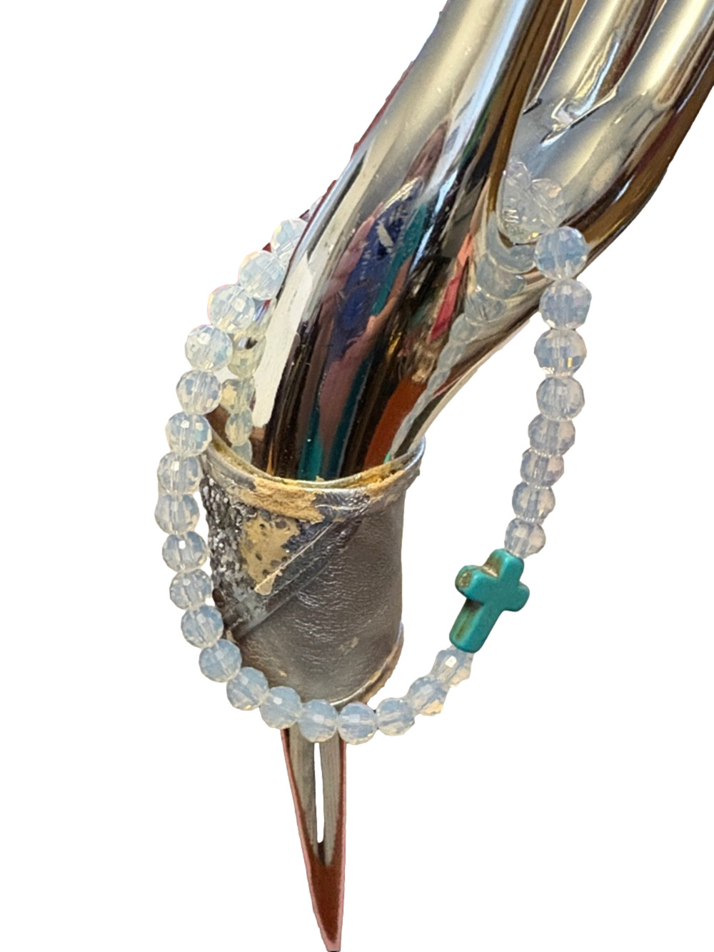 Crystal Faceted Bead Bracelet with Turquoise Cross Stretch Bracelet